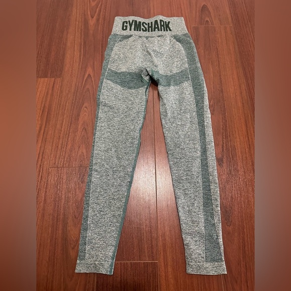 Gymshark Flex High Waisted Leggings Womens Small Green Tights Pants Logo Waist - Picture 1 of 4